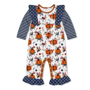 Little Millie | Pumpkin Patch & Dusty Navy Stripe Playsuit - 18 months